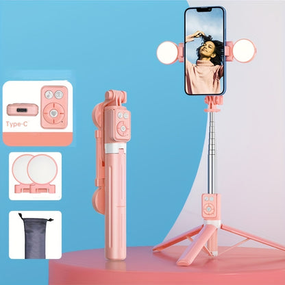 Remote Control Selfie Stick Mobile Phone Bracket with Floor Tripod and Beauty Fill Light