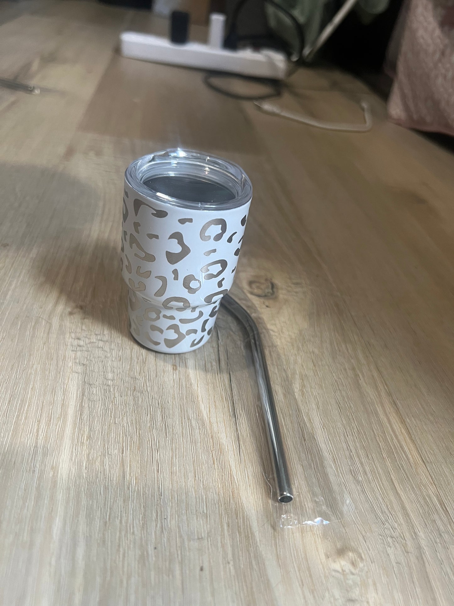 3 oz. Engraved Cheetah Print Tumbler With Lid and Stainless Steel Straw