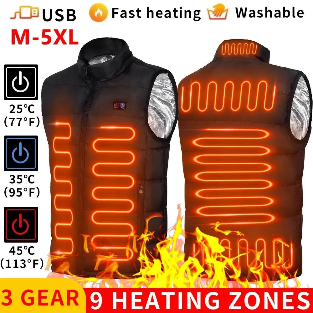 9 Heated Vest Zones Electric Heated Jackets Men Women Sportswear Heated Coat Graphene Heat Coat USB Heating Jacket