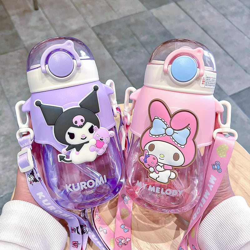 690ml Sanrio Large Capacity Water Bottle Cinnamoroll Kuromi My Melody Portable Straw Water Cup for Outdoor Sports Fitness