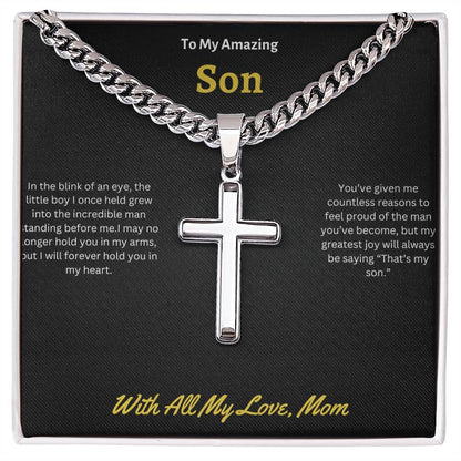 To My Amazing Son  Cuban Link Chain With Artisan Cross Necklace