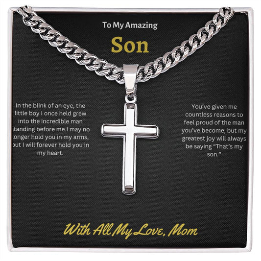 To My Amazing Son  Cuban Link Chain With Artisan Cross Necklace