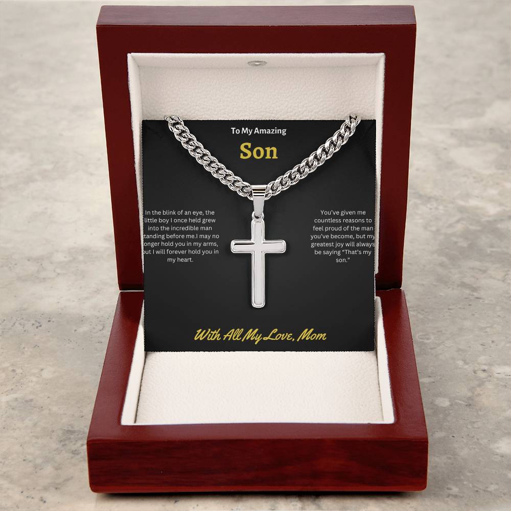 To My Amazing Son  Cuban Link Chain With Artisan Cross Necklace