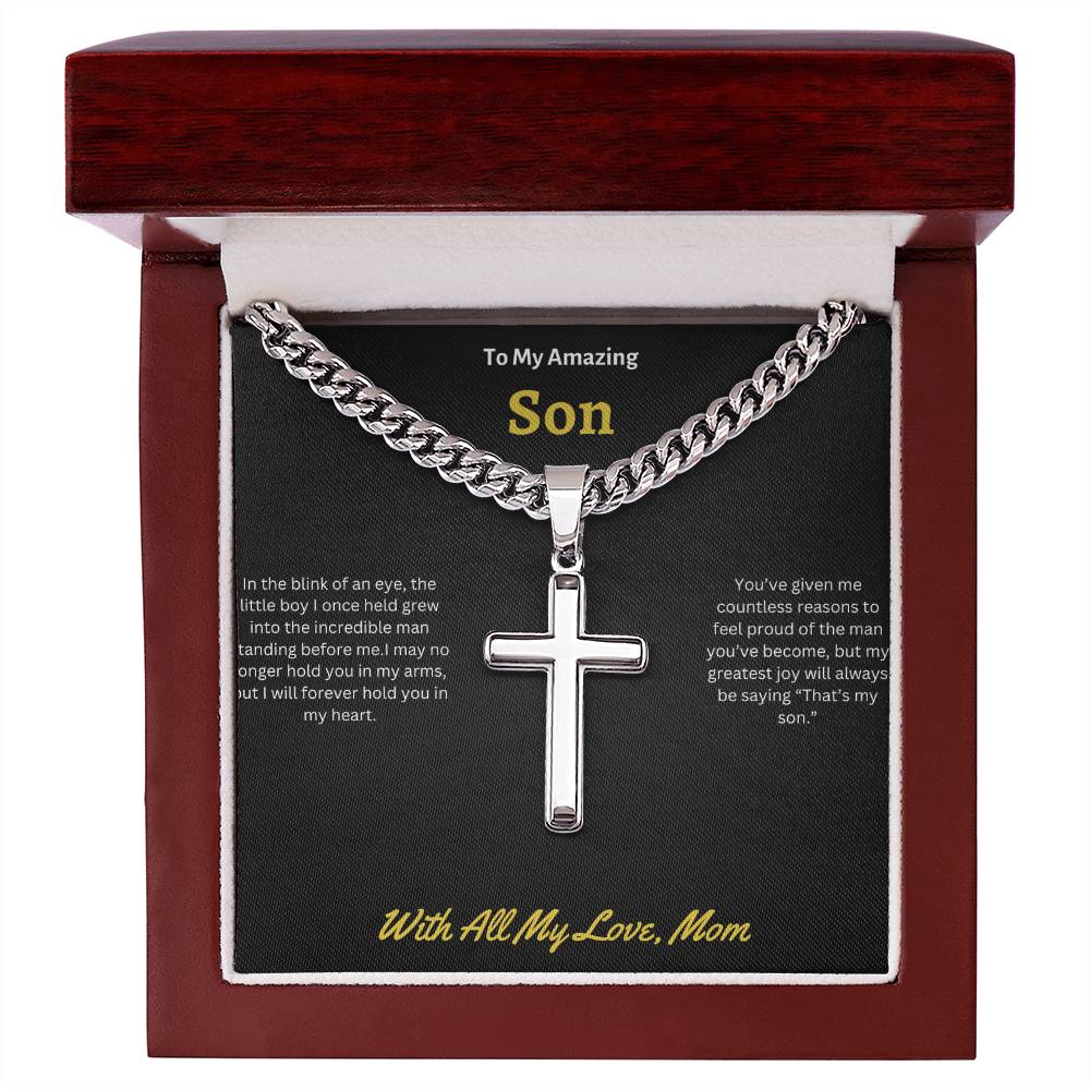 To My Amazing Son  Cuban Link Chain With Artisan Cross Necklace